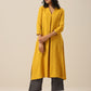 trueBrowns Mustard Yellow Slub Texture Neck Pleat Kurta Pant Set | Swadesiicart