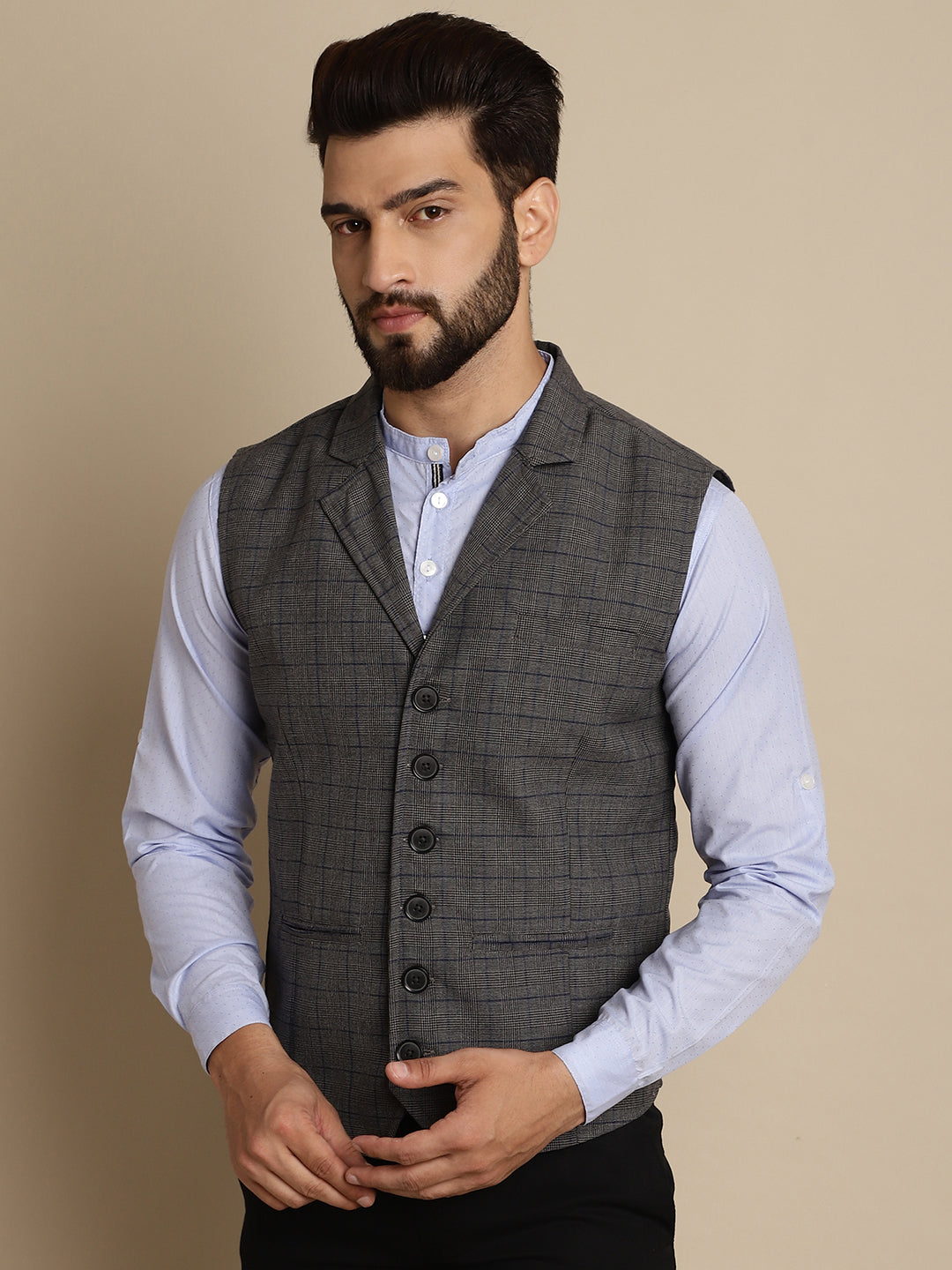 Even Apparels Men's Grey Waistcoat with Notched Lapel | Swadesiicart