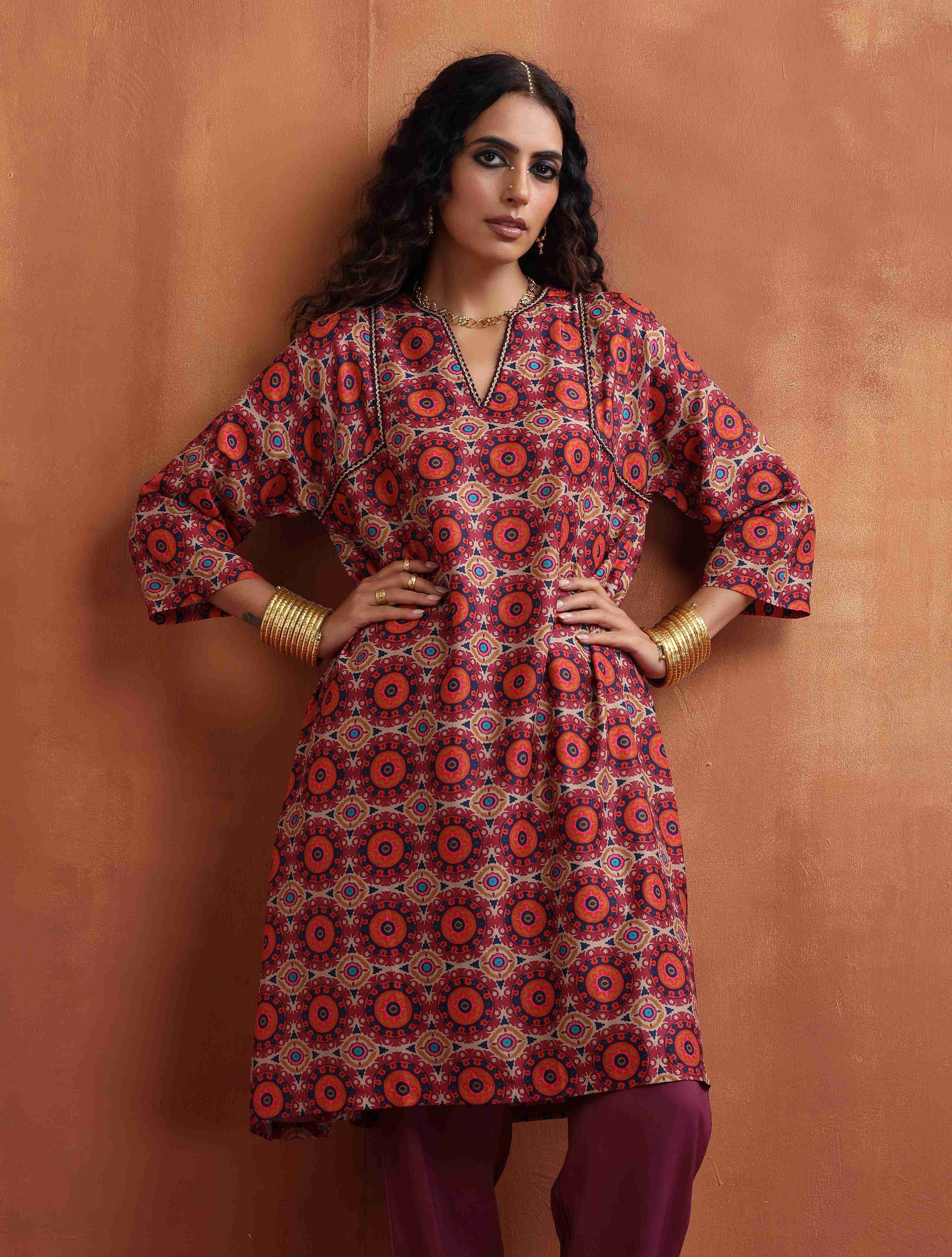 trueBrowns Beige Mandala Print Kurta Co-ord Set - Swadesiicart