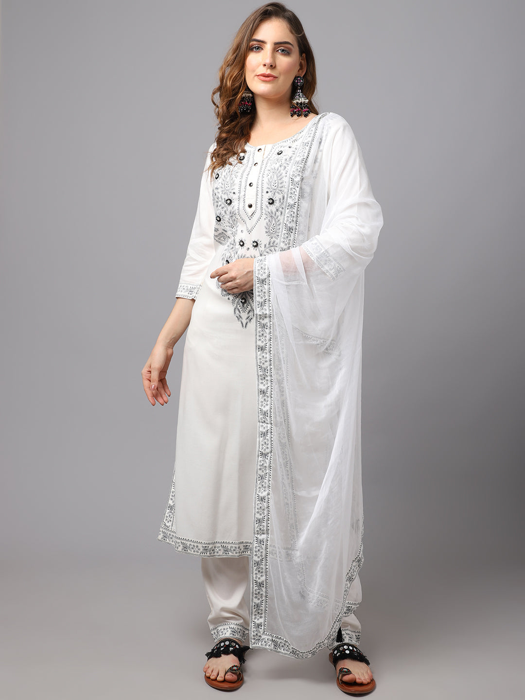 NOZ2TOZ Women's White Chinkankari Printed Kurta Set - Noz2Toz