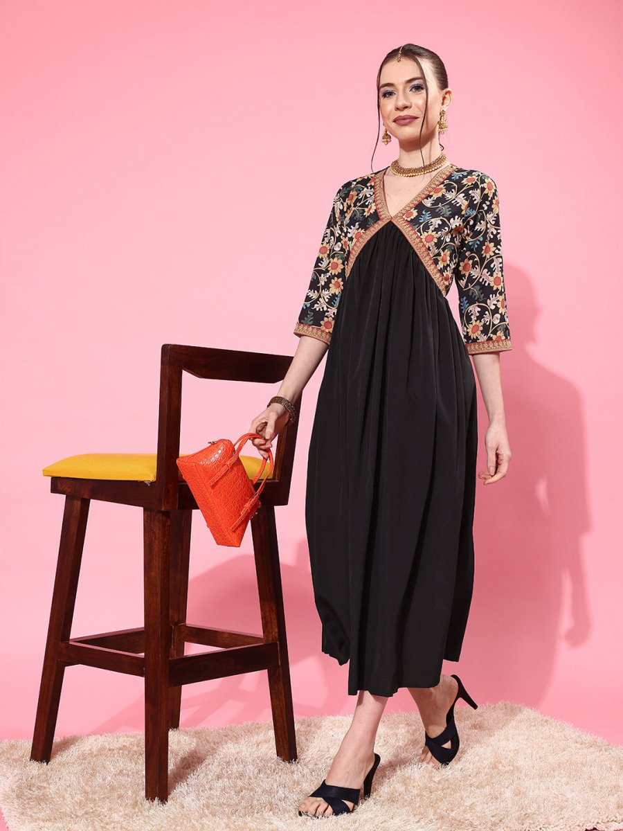 Ahalyaa Floral Printed Empire Midi Dress | Swadesiicart