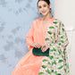 InWeave Women's Peach Tiered Kurta Set With White Pink Lotus Cr Dupatta - Swadesiicart