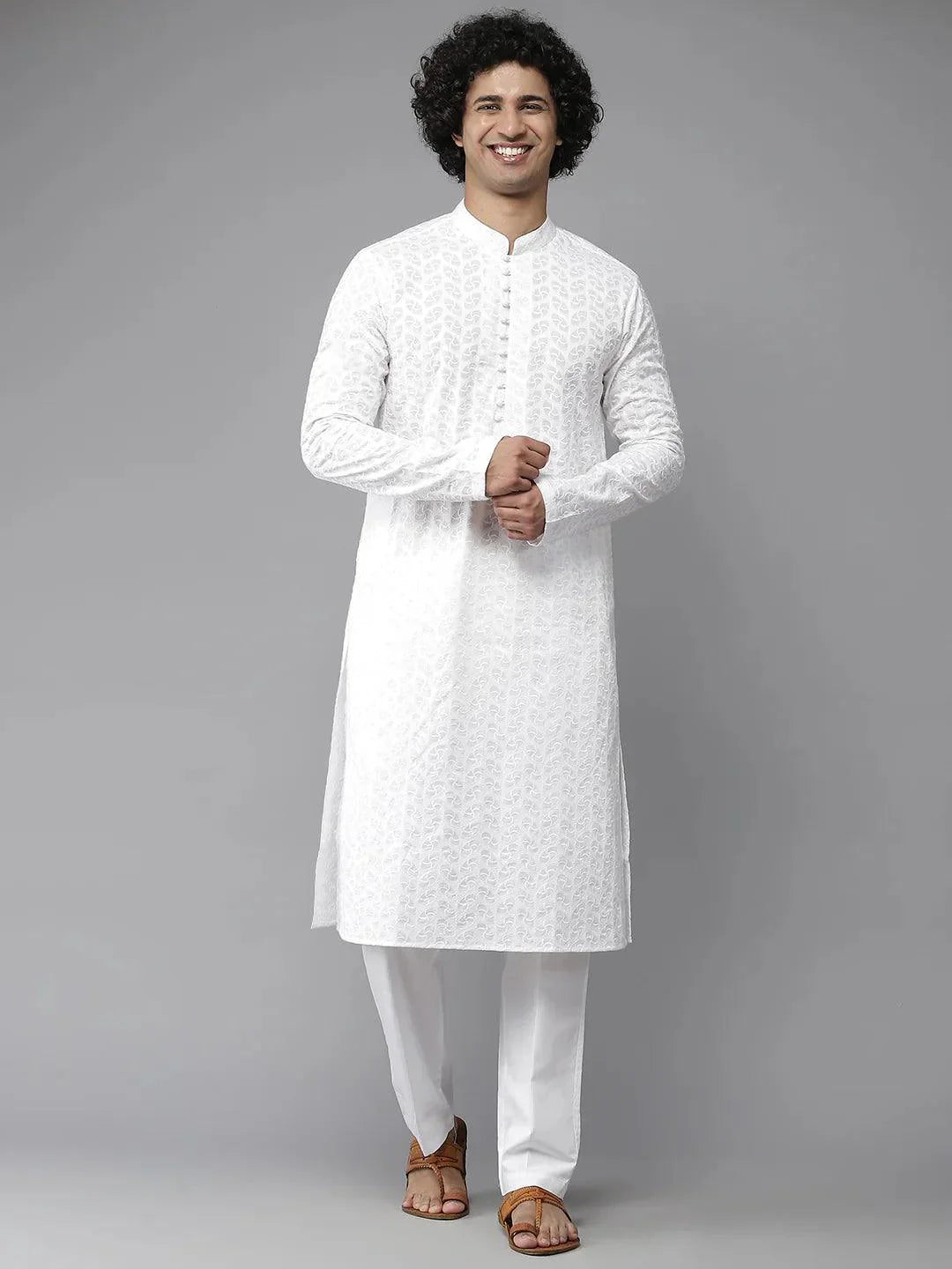 Fabmade Elegant Chikankari Embroidered Straight Kurta With Pyjama | Swadesiicart