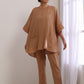 trueBrowns Beige Dobby Boxy Fit High-Low Co-Ord Set - Swadesiicart