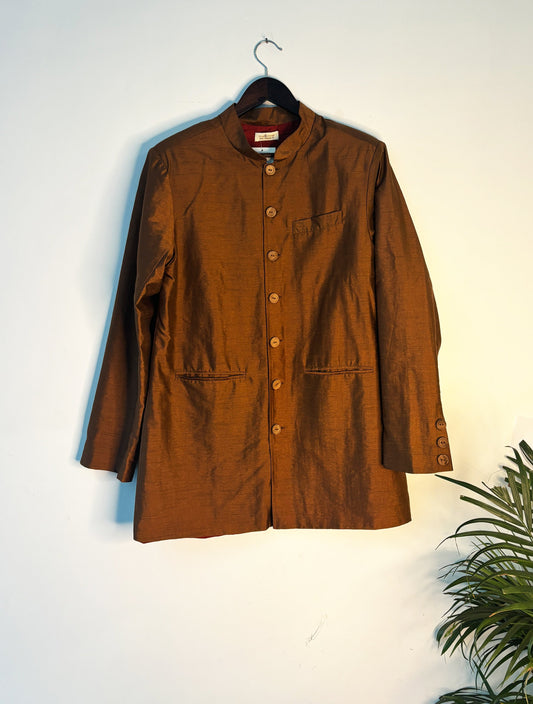 trueBrowns Brown Silk Men's Jacket | Swadesiicart