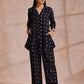 trueBrowns Black White Floral Print Cotton Collar Short Co-Ord Set - Swadesiicart