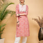 InWeave Women's Dusty Pink Paisley Patch Straight Kurta Pant Set - Swadesiicart