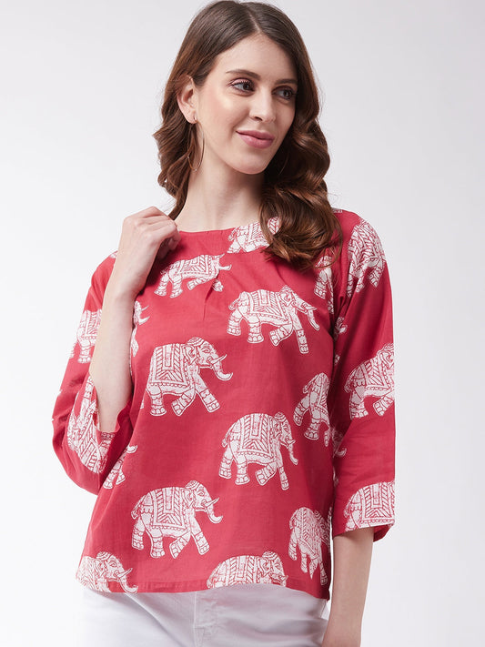 InWeave Red Elephant Top - Swadesiicart