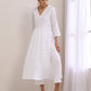 trueBrowns White Dobby High Slit Gathered Kurta Set | Swadesiicart