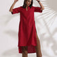 trueBrowns Maroon Slub Highslit Kurta Set | Swadesiicart