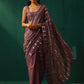trueBrowns Mauve Cotton Silver Lurex Striped Ready to Wear Saree | Swadesiicart