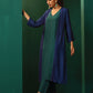trueBrowns Blue Teal Silk Kurta Jacket Set | Swadesiicart