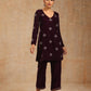 trueBrowns Wine Velvet Embroidered Co-ord Set - Swadesiicart