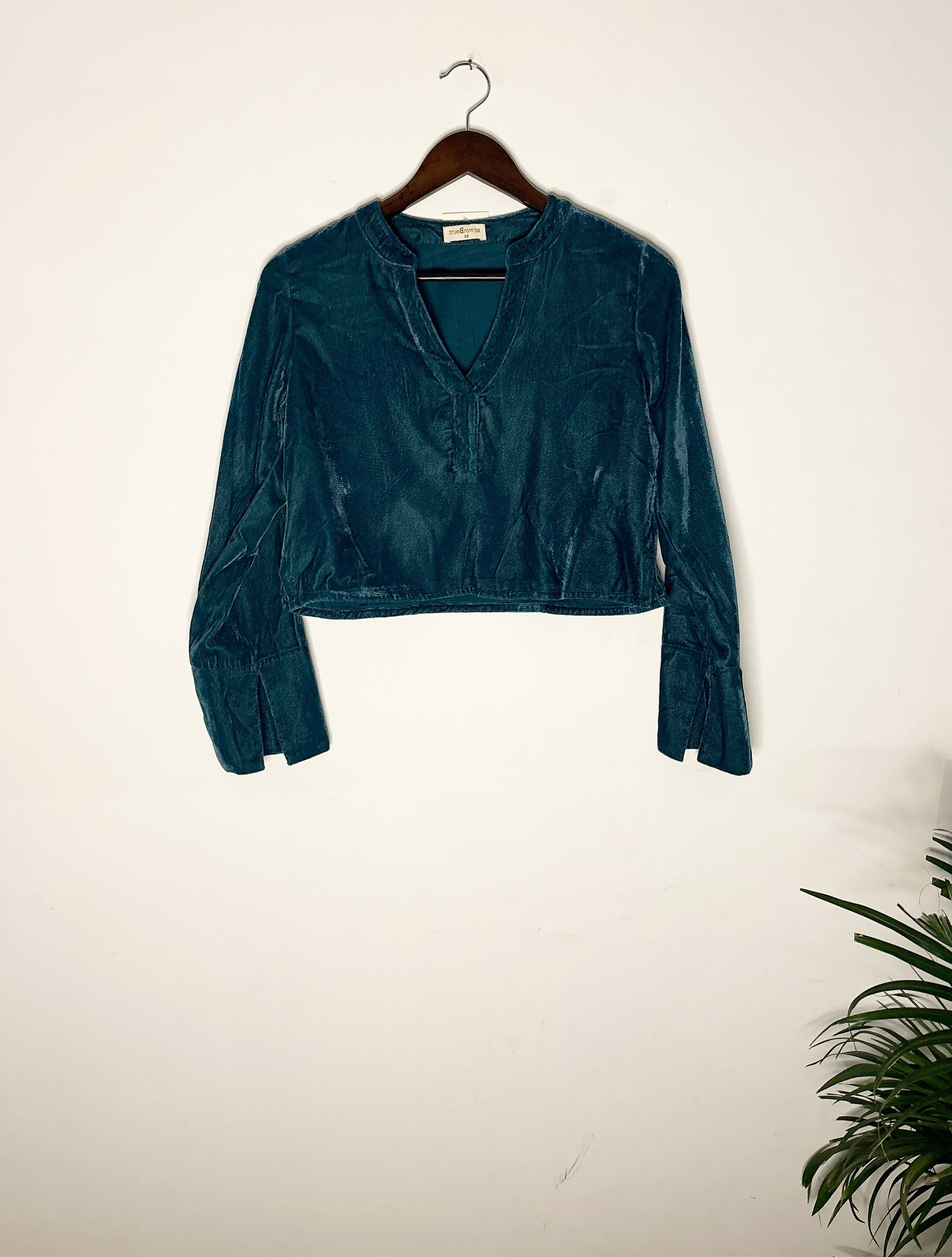 trueBrowns Blue Velvet Blouse | Swadesiicart
