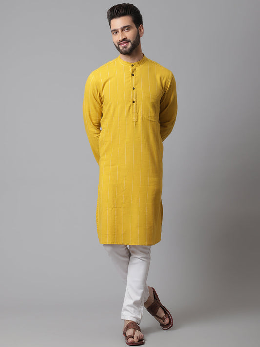 Even Apparels Yellow Pure Cotton Kurta With Band Collar | Swadesiicart