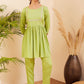 InWeave Women's Pear Green Round Neck Square Gota Work Kurta Pant Set - Swadesiicart