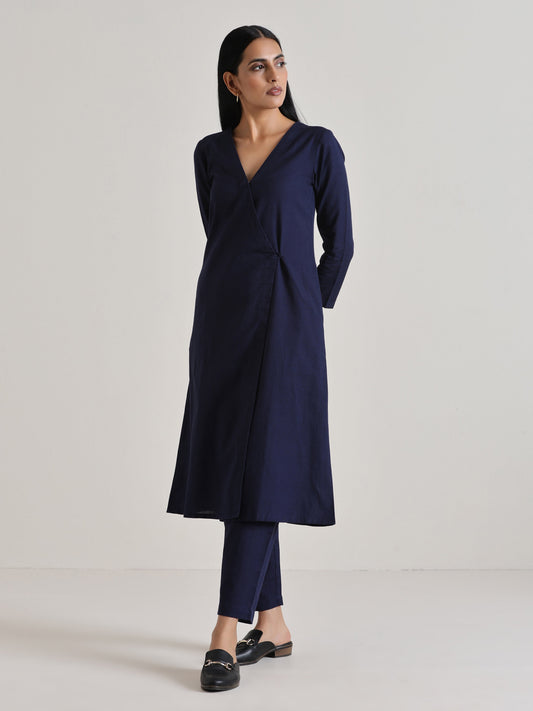 trueBrowns Blue Angrakha Kurta Set | Swadesiicart