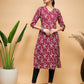 InWeave Women's Wine Floral Print Straight Angrakha Gota Kurta - Swadesiicart