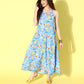 InWeave Women's Sky Blue Print Backless Long Kurta Pant Set - Swadesiicart