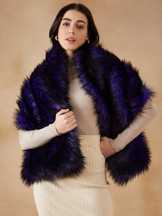 InWeave Purple Black Faux Fur Cape - Swadesiicart