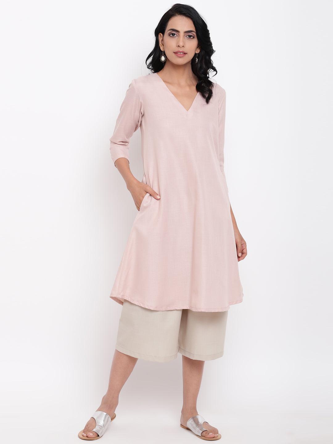 trueBrowns Linen Cotton Rose Kurta Pant Set | Swadesiicart