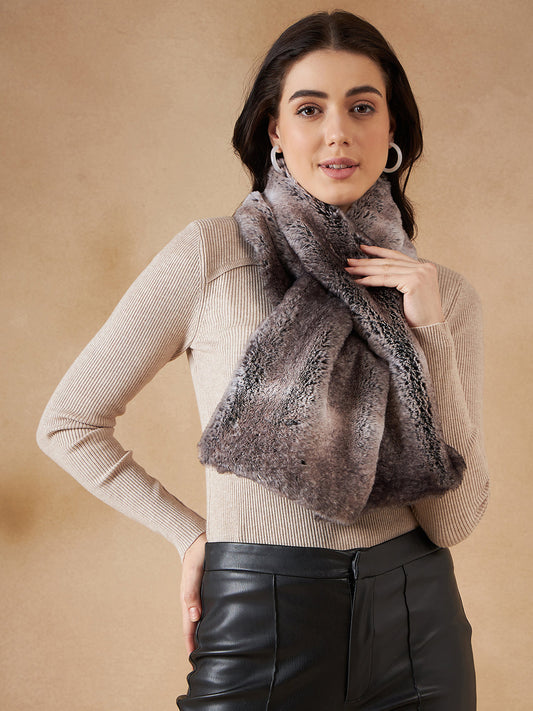 InWeave Women's Dark Grey Double Shade Faux Fur Neck Warmer - Swadesiicart