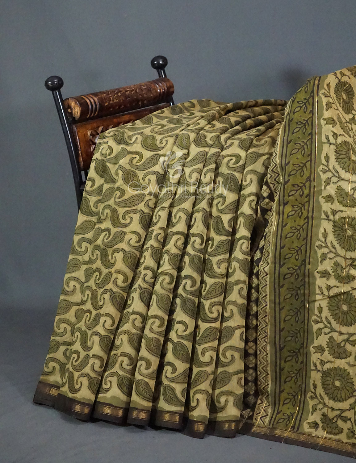 Shades of Heena Green Printed Chanderi Saree for Regular/Office Wear By Gayathri Reddy Designer Studio | Swadesiicart
