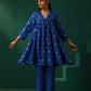 trueBrowns Royal Blue Geometric Floral Viscose Silk Front Gathered Co-ord Set - Swadesiicart