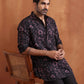 trueBrowns Men's Black Floral Printed Short Kurta | Swadesiicart