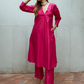 trueBrowns Pink Dupion Silk Puff Sleeve Kurta Pant Set | Swadesiicart