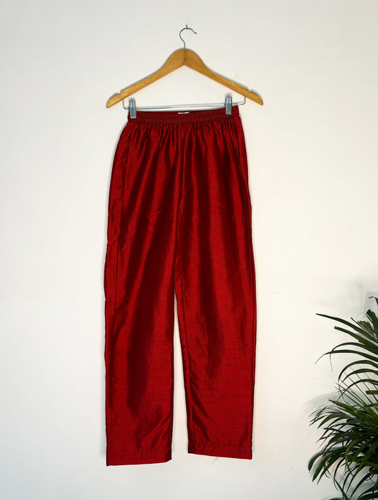trueBrowns Red Silk Pant | Swadesiicart
