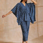 trueBrowns Indigo Dabu Floral Print Cotton Kaftan Co-Ord Set - Swadesiicart