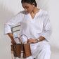trueBrowns White Cotton Check Kurta Co-ord Set - Swadesiicart