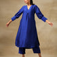 trueBrowns Blue Textured Silk Puff Sleeve Kurta Pant Set | Swadesiicart