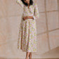 trueBrowns Pink Yellow Floral On White Block Print Cotton Wrap Dress | Relove | Swadesiicart