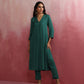 trueBrowns Green Modal Pleated Kurta Set | Swadesiicart