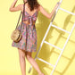 InWeave Women's Pink Floral Printed Back Tie Up Detail Strap Short Dress - Swadesiicart