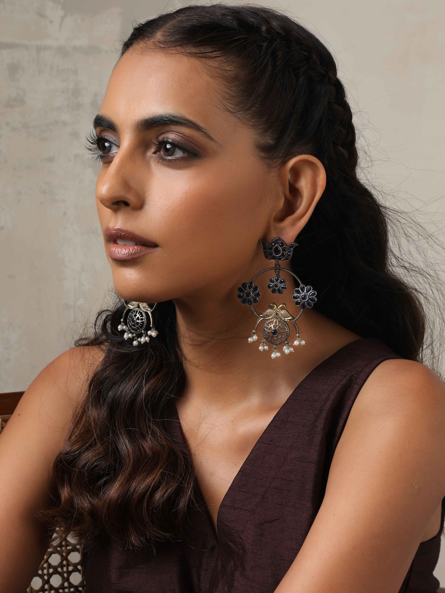 trueBrowns Silver Tone Chandbali Earrings - Swadesiicart