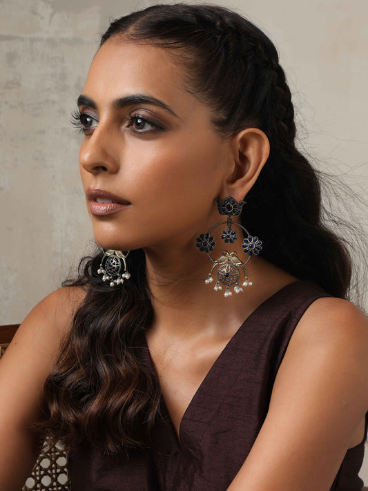 trueBrowns Silver Tone Chandbali Earrings - Swadesiicart