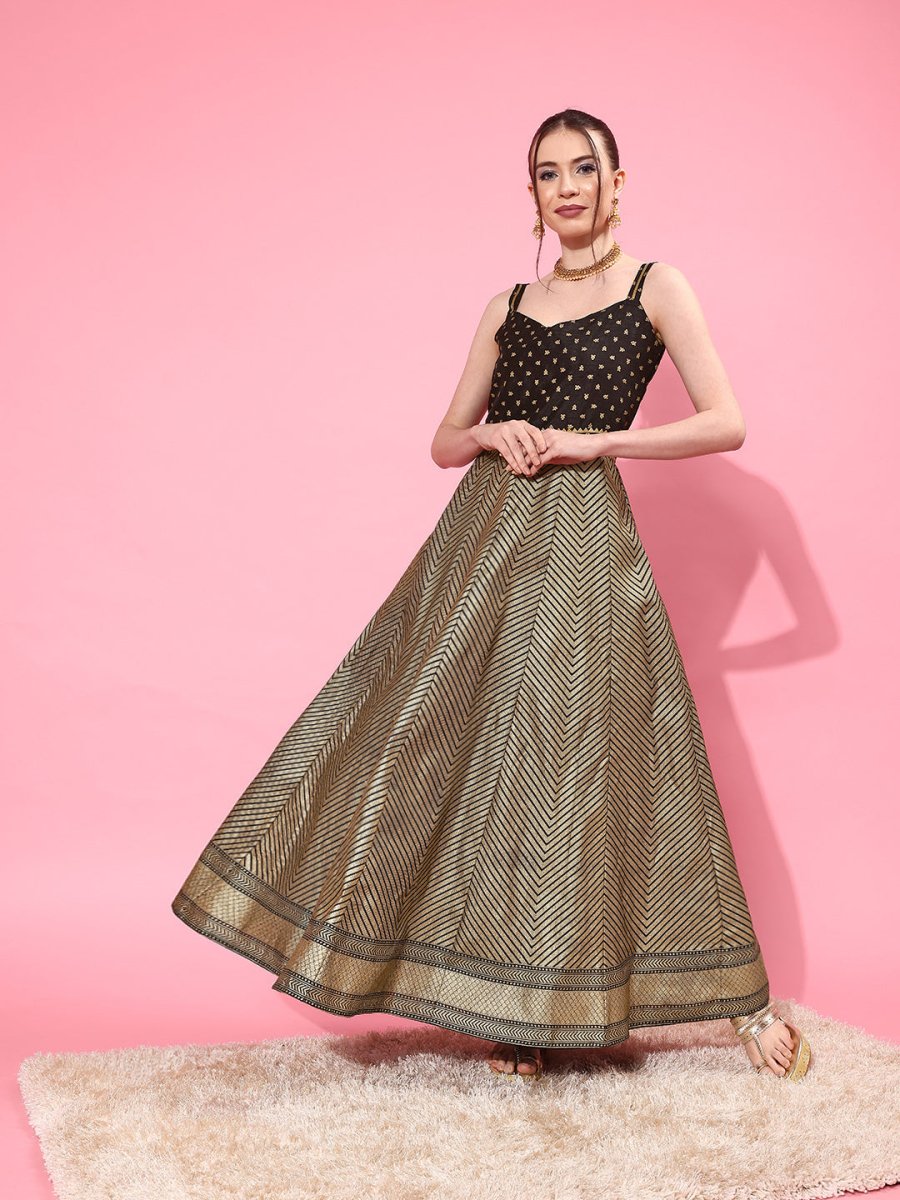 Ahalyaa Chevron Printed Maxi Ethnic Dress | Swadesiicart