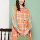 Ahalyaa Checked Tie-Up Neck Sequined Ethnic A-Line Midi Dress | Swadesiicart