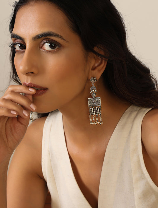 trueBrowns Silver Peacock Earrings | Swadesiicart