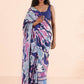 trueBrowns Blue Purple Muslin Ikat Saree | Swadesiicart