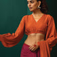 trueBrowns Rust Silk Gathered Sleeve Blouse | Swadesiicart