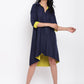 trueBrowns Linen Cotton Blue Collared Dress | Swadesiicart