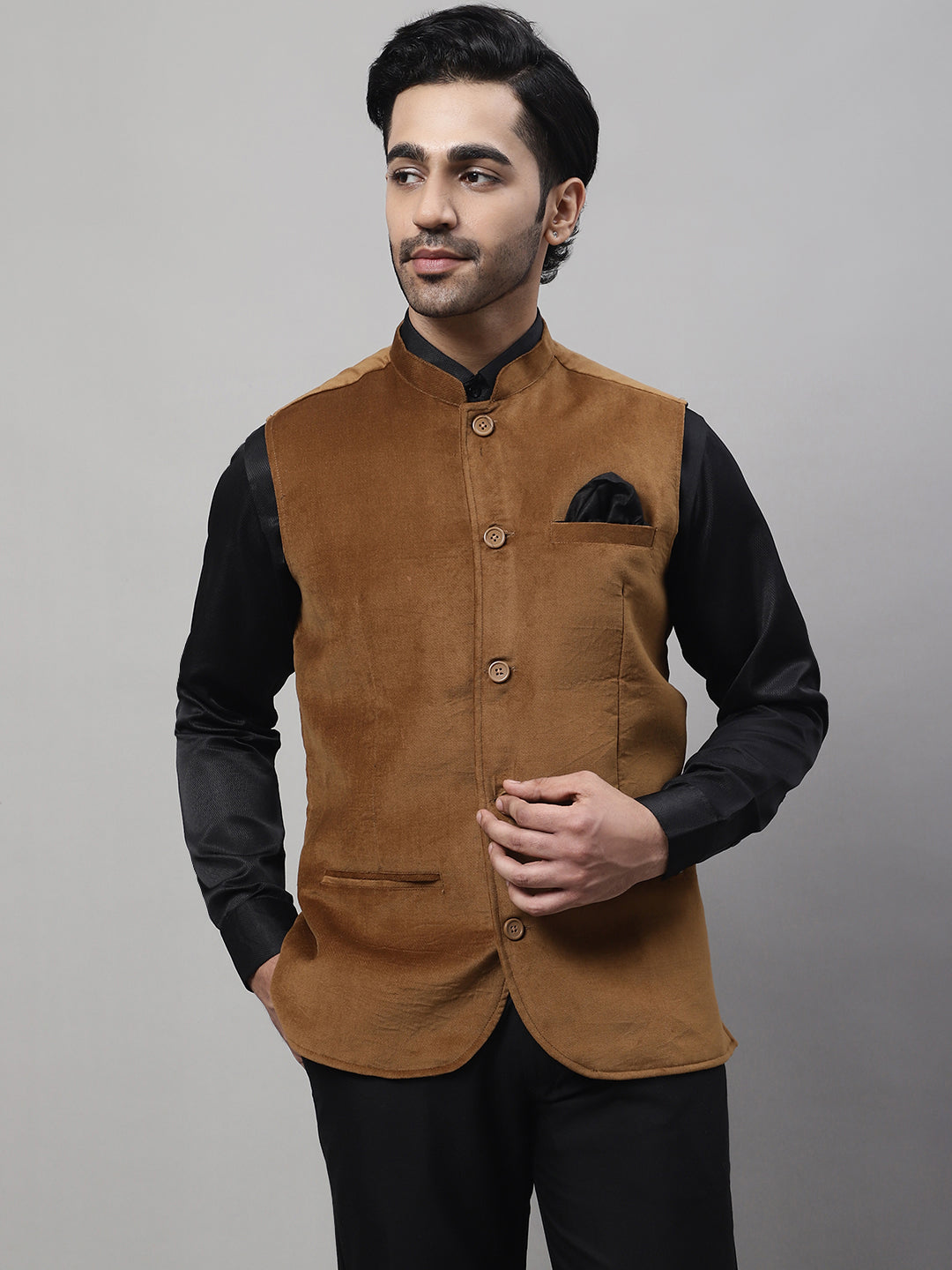 Even Apparels Men's Brown Nehru Jacket With Welt Pockets | Swadesiicart