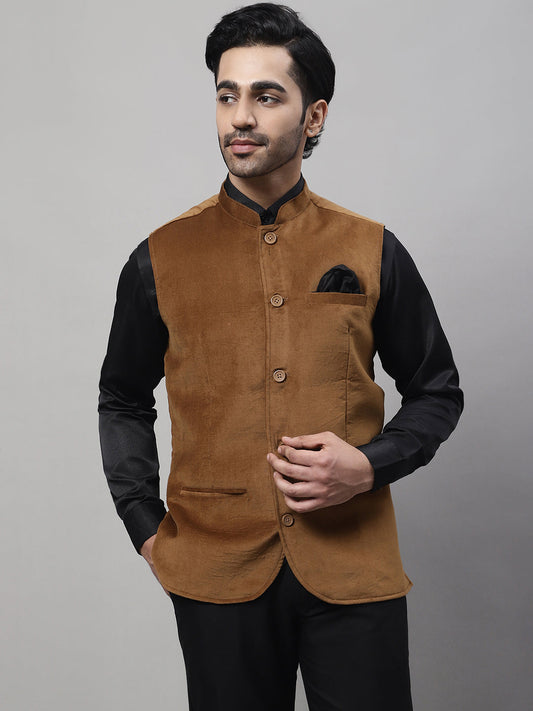 Even Apparels Men's Brown Nehru Jacket With Welt Pockets | Swadesiicart