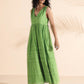 trueBrowns Green Cotton Dobby Yoke Dress | Swadesiicart