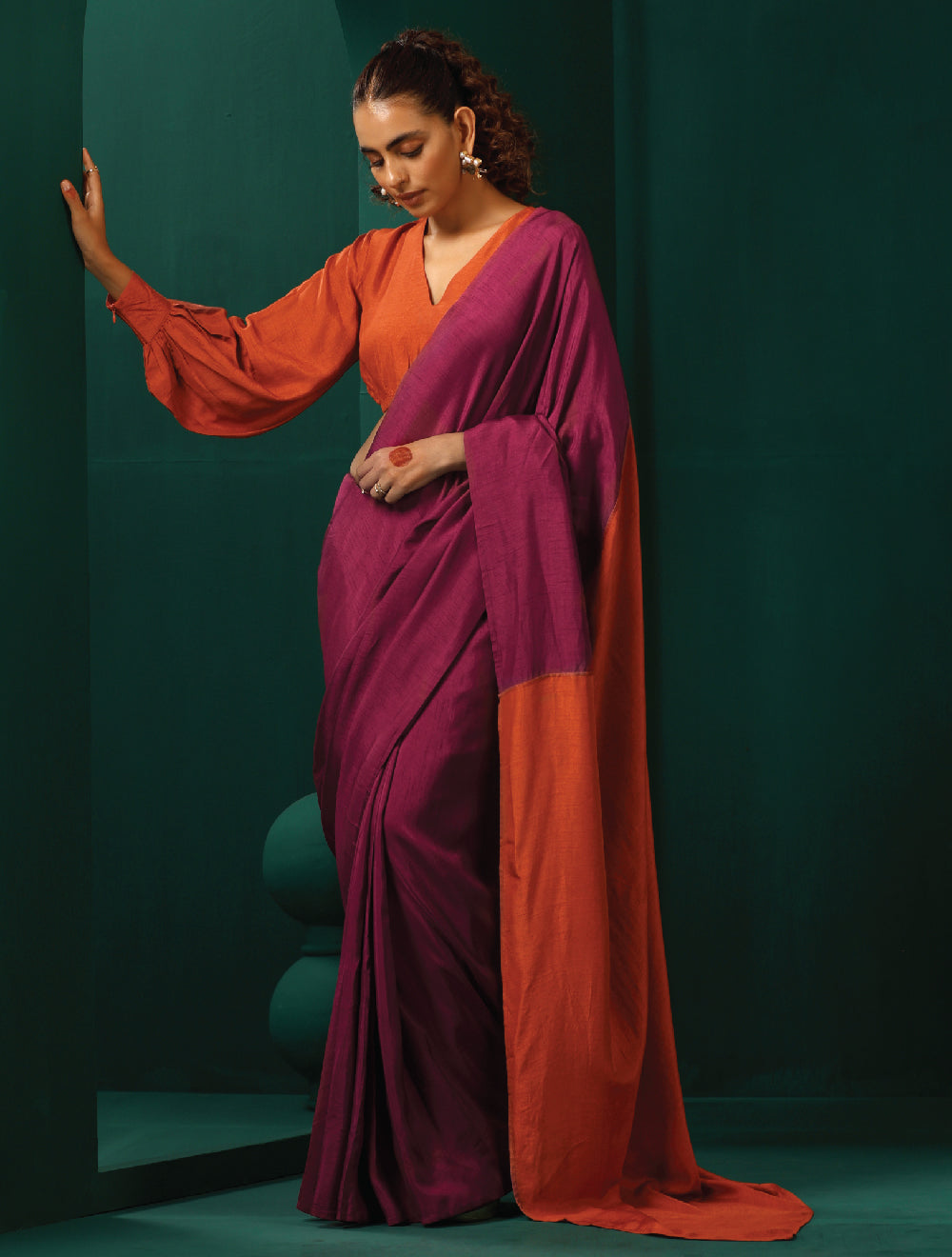 trueBrowns Maroon Rust Silk Ready To Wear Saree | Swadesiicart