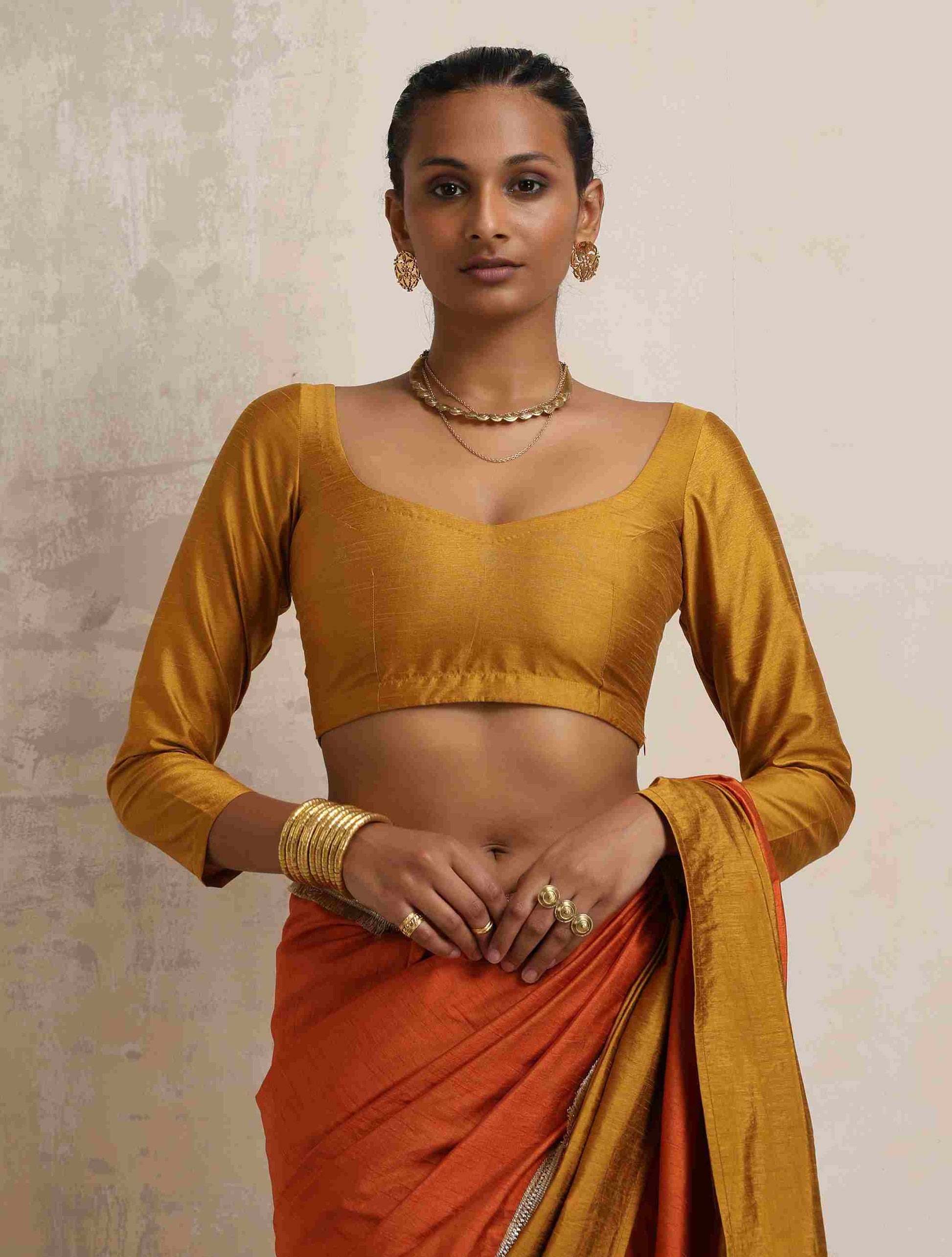 trueBrowns Gold Silk Blouse | Swadesiicart